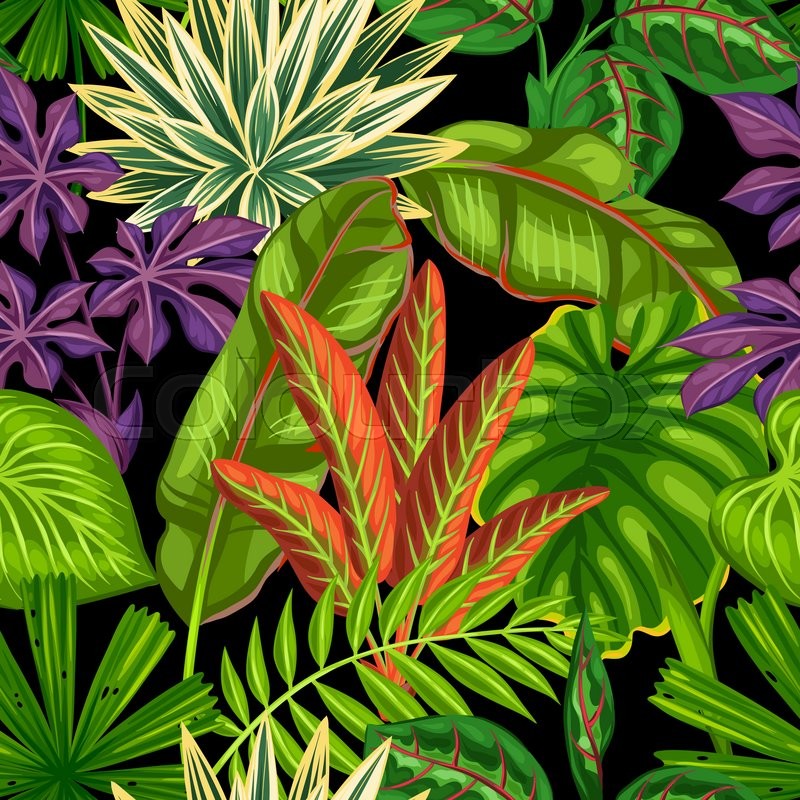 Seamless pattern with tropical plants and leaves. Background made