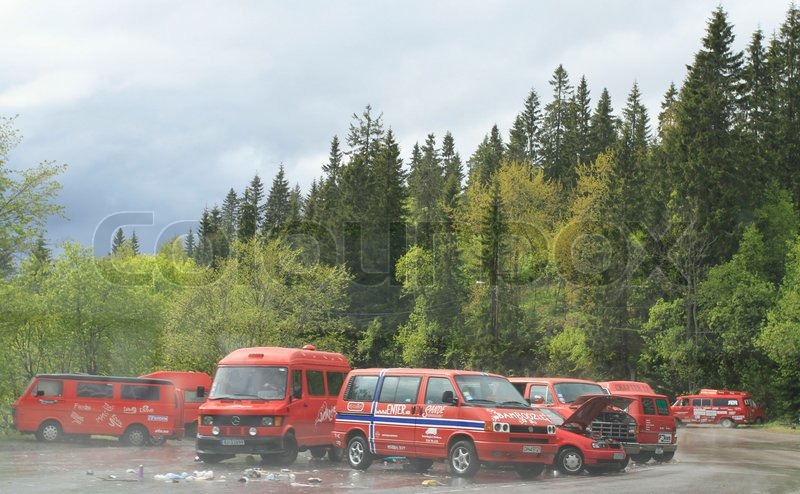 russefeiring with a croud of red cars stock photo colourbox