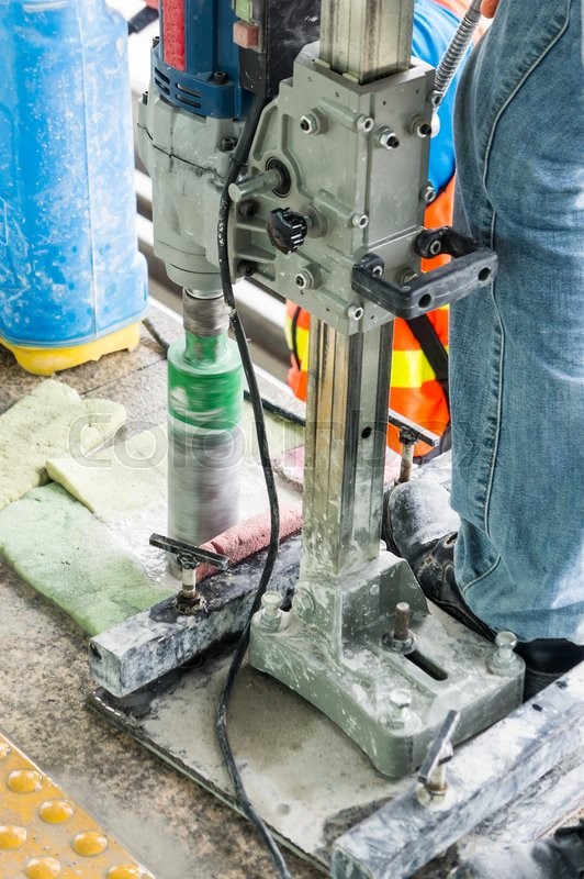 Worker Drilling Holes In Concrete Floor Stock Image Colourbox
