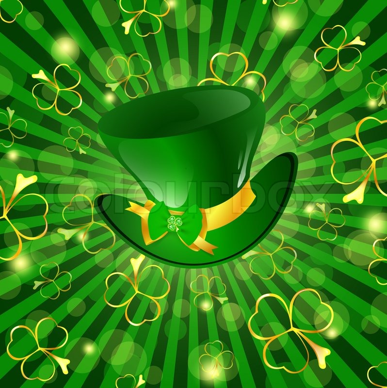 st patrick day theme hat with bow over green background with