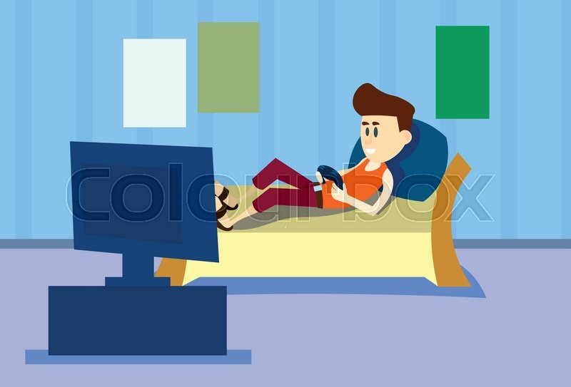 Casual Man Lie Couch Hold Console Stock Vector Colourbox
