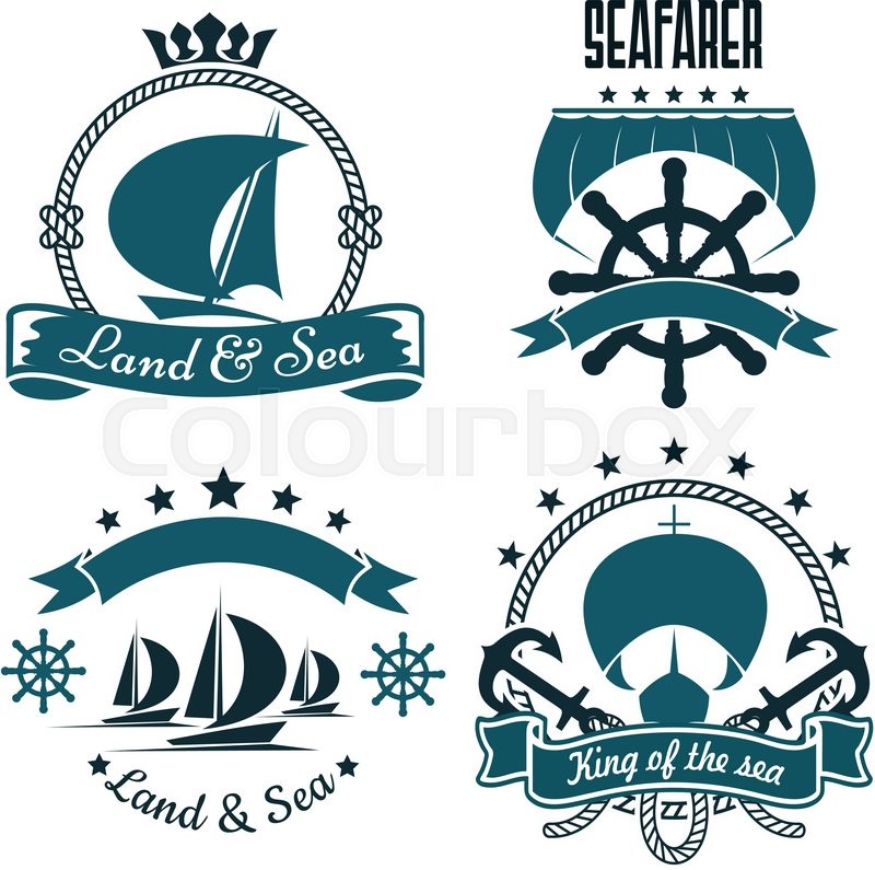 romantic sailing ships blue symbols stock vector colourbox