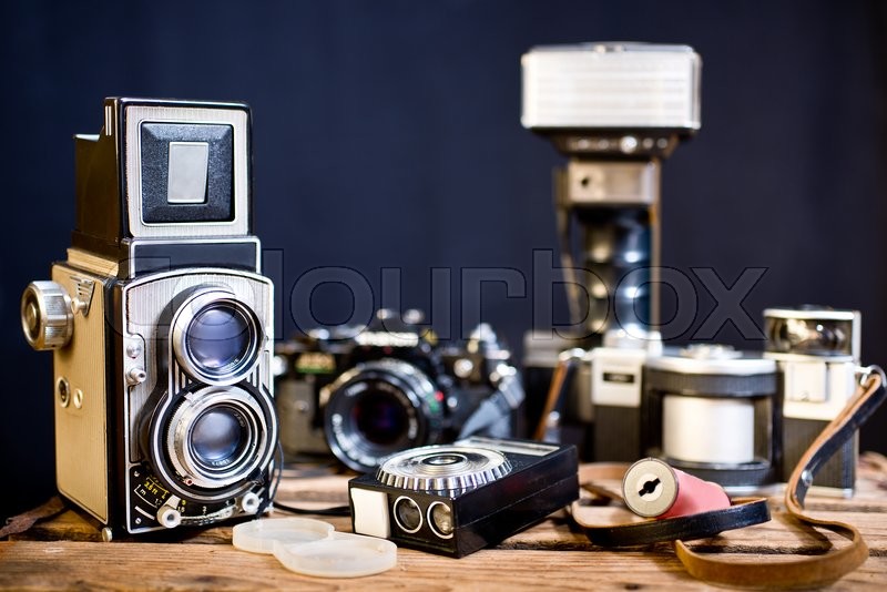 Old analogue photographic cameras on Stock image Colourbox
