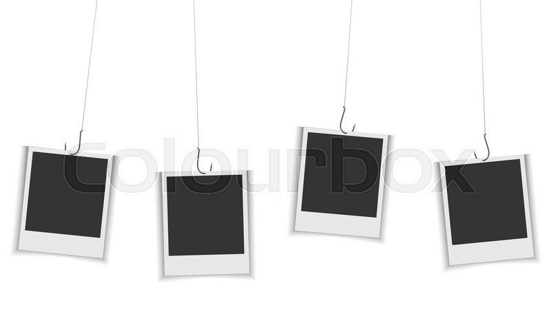 blank photo frames hanging on fishing hook vector eps 10 format
