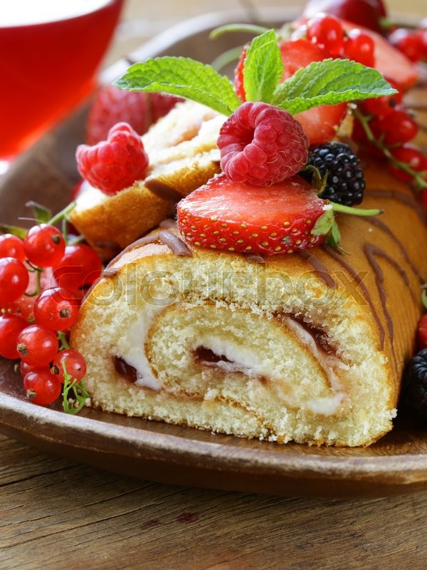 Biscuit Roulade With Butter Cream And Stock Image Colourbox