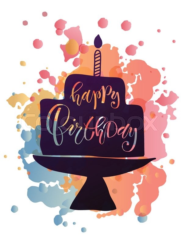 hand sketched happy birthday text with cake and candle as birthday