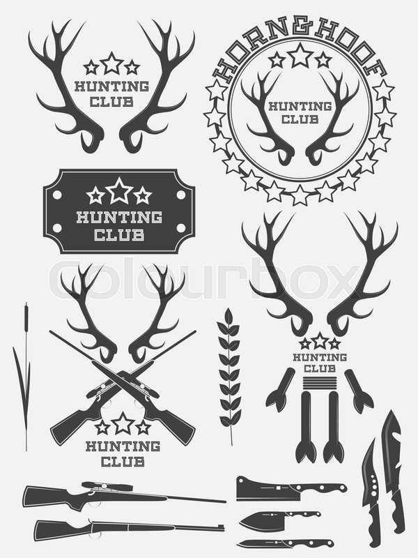 set of vintage hunting logo labels stock vector colourbox hunting logo
