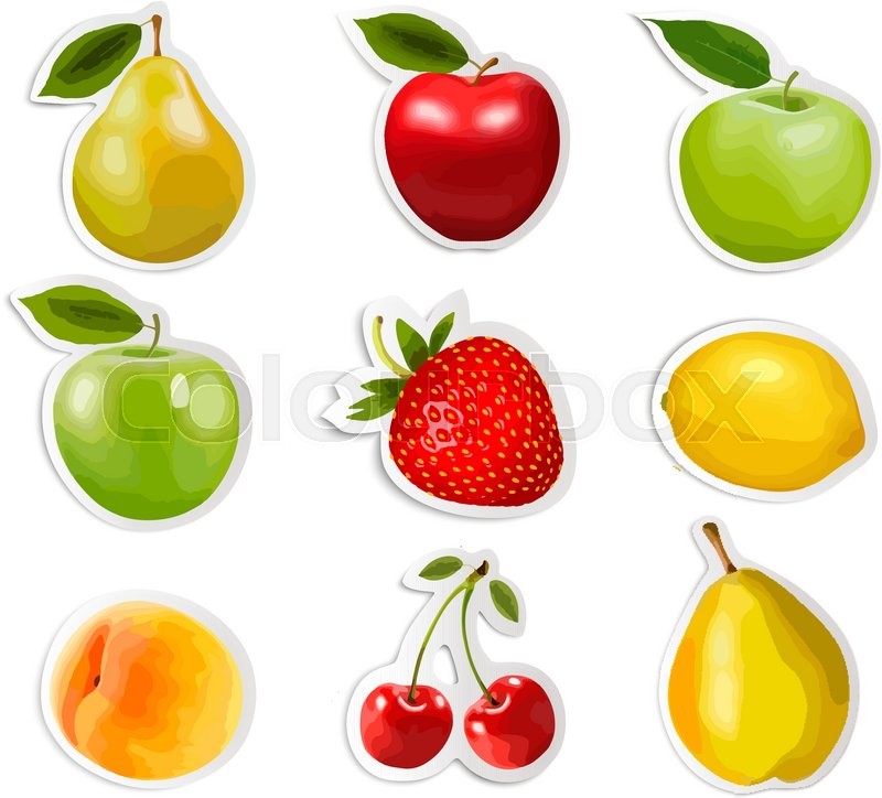 Collection of fruit stickers. Vector. Stock vector Colourbox