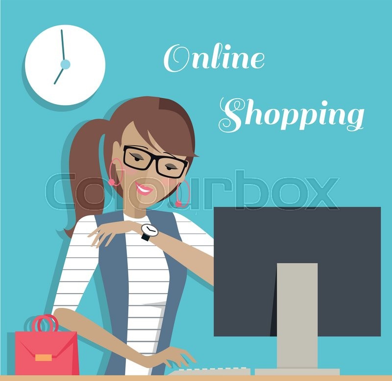 Fashion Woman Online Shopping With Stock Vector Colourbox