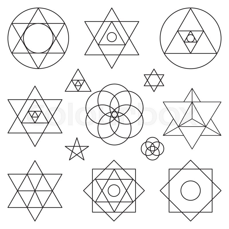 sacred geometry symbols and icons vector outline objects vintage
