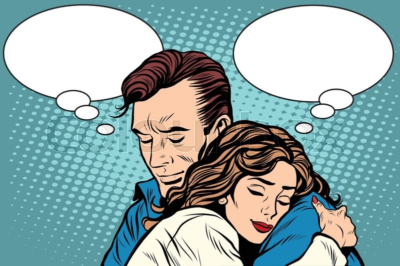 couple man and woman love hug pop art retro style retro people