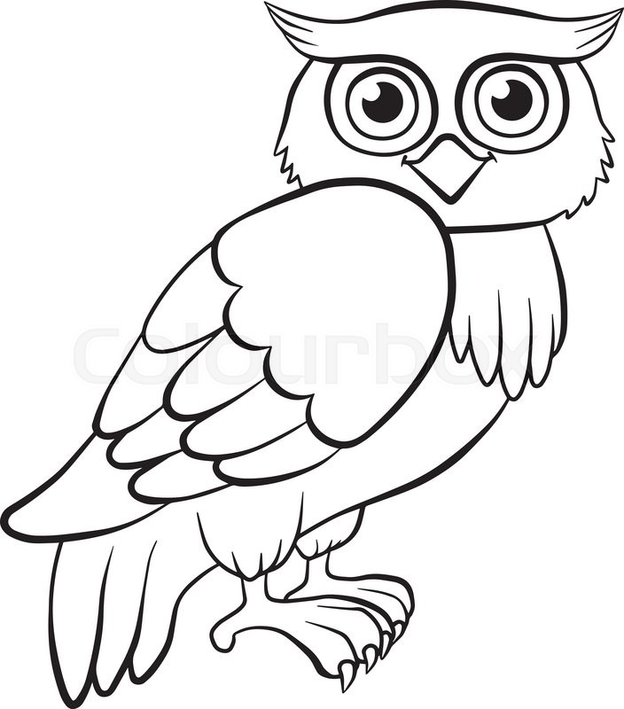 Coloring pages. Birds. Cute owl sits and smiles. | Stock Vector | Colourbox