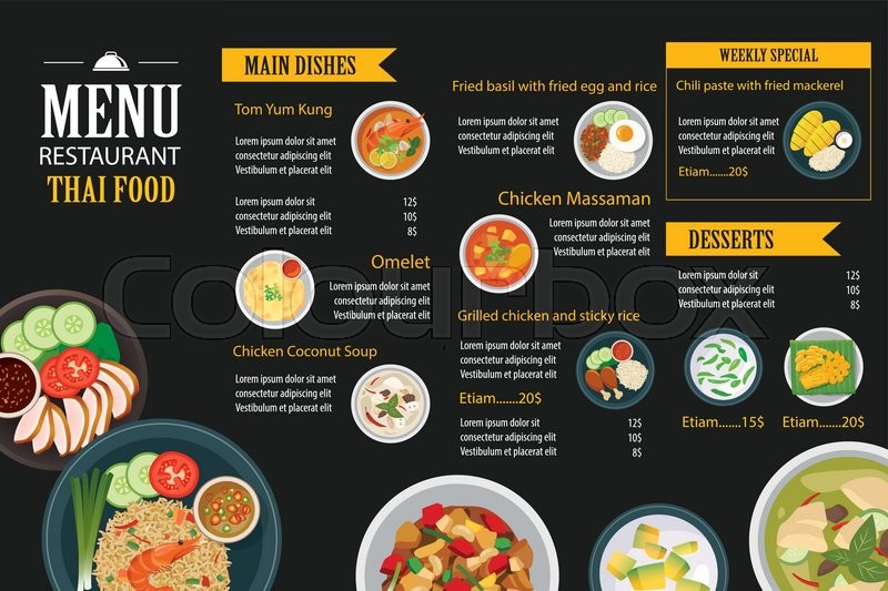 Vector thai food restaurant menu template flat design 