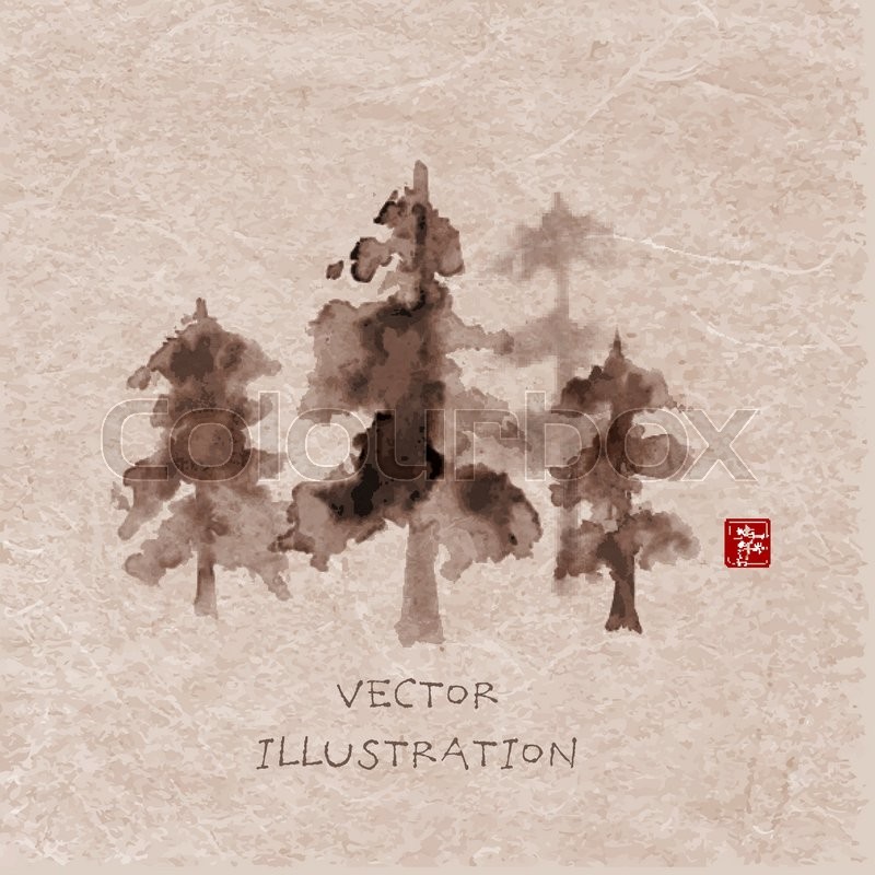 Forest trees hand drawn with ink in | Stock vector | Colourbox