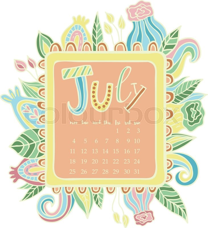 july 2016 calendar doodle frame cute floral decorated frame