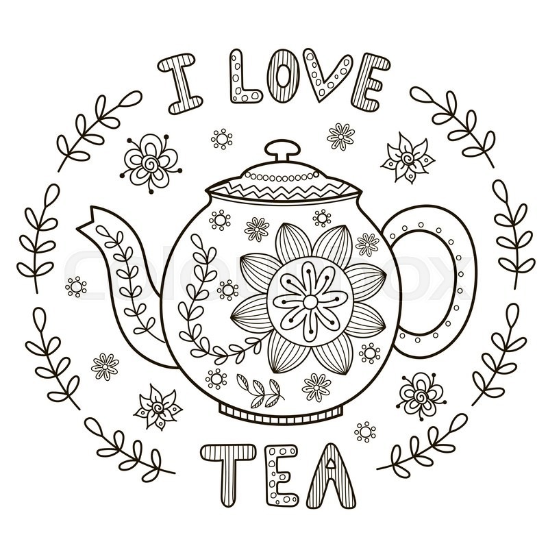 I Love Tea Illustration For Coloring Book Or Print Vector