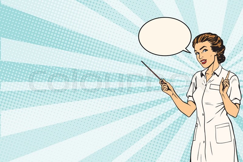 female doctor medical presentation background pop art retro vector