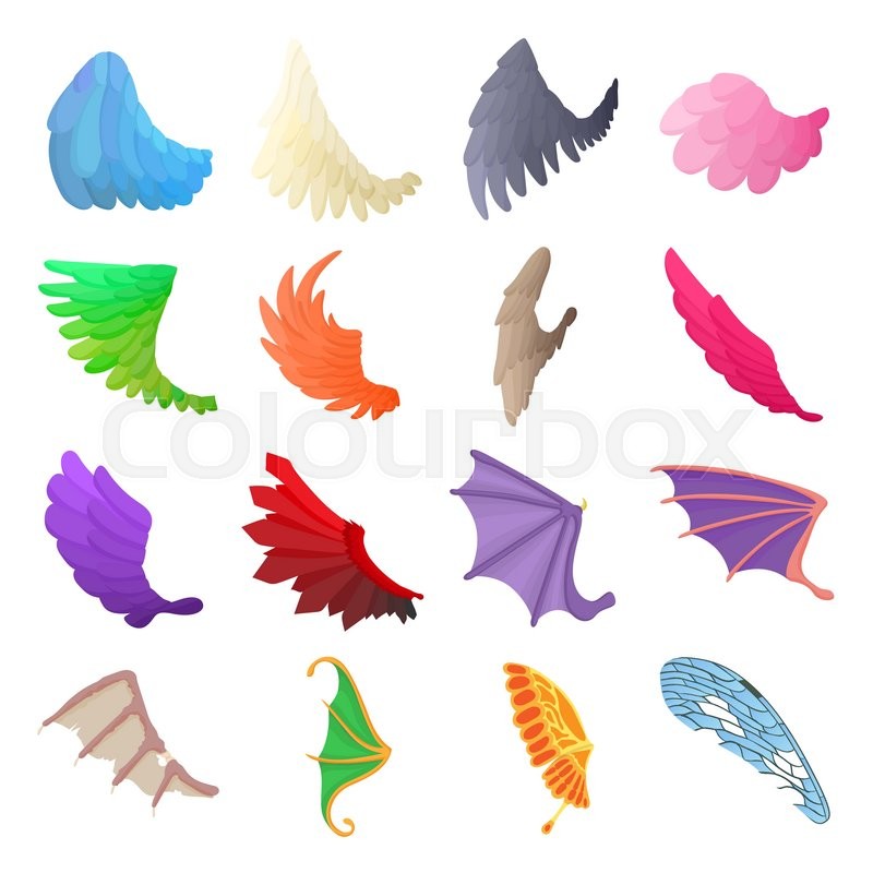 Wing icons set in cartoon style on a Stock vector Colourbox