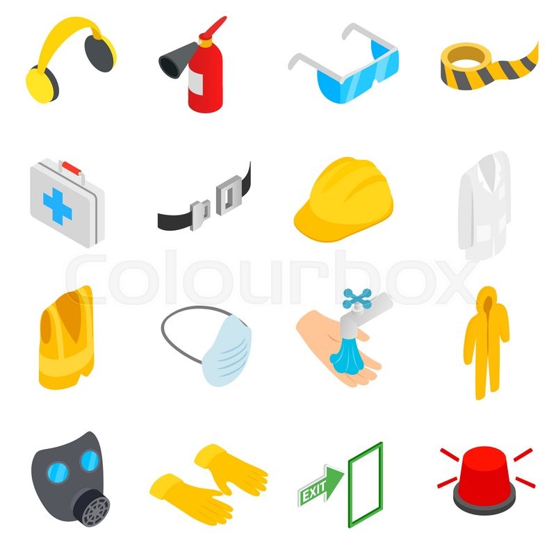 safety icons set in isometric 3d style on a white background stock