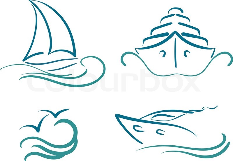 Sailboats icons lines set | Stock Vector | Colourbox