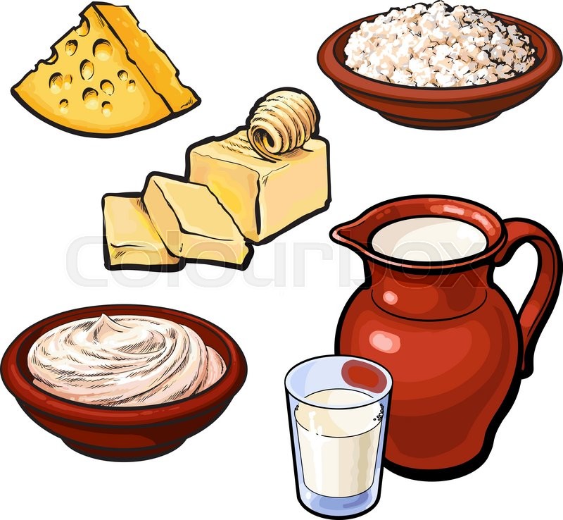 Set of dairy products, vector sketch Stock vector Colourbox