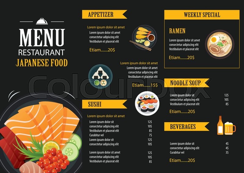 japanese food menu restaurant brochure design template stock