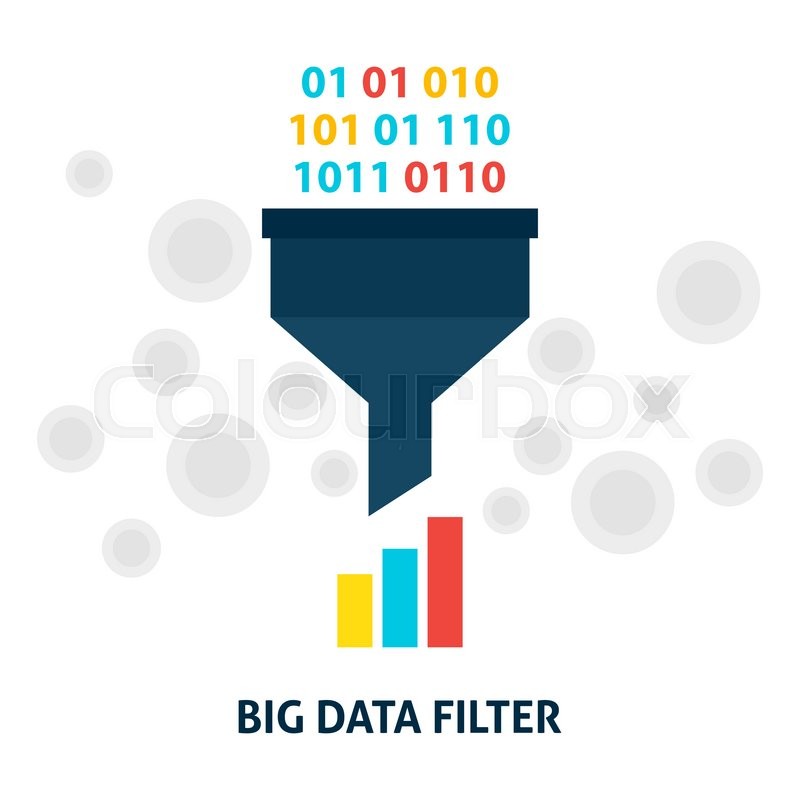 Big Data Filter Flat Style Concept. Vector Illustration of Data Funnel