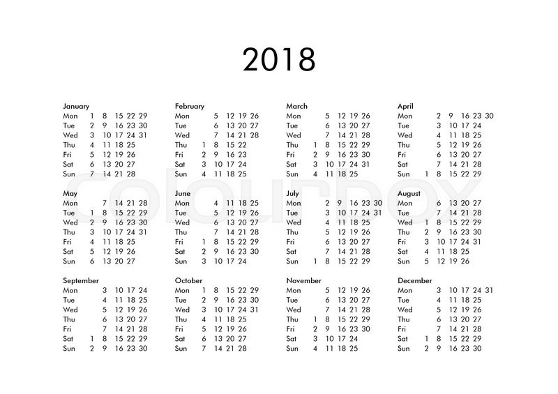 calendar months 2018