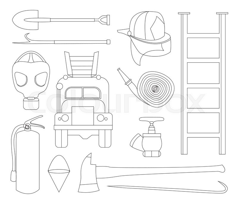 Set icons of firefighting equipment ... | Stock vector | Colourbox