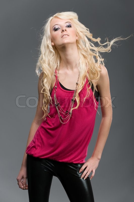 Portrait beautiful blonde girl wearing   Stock Photo 