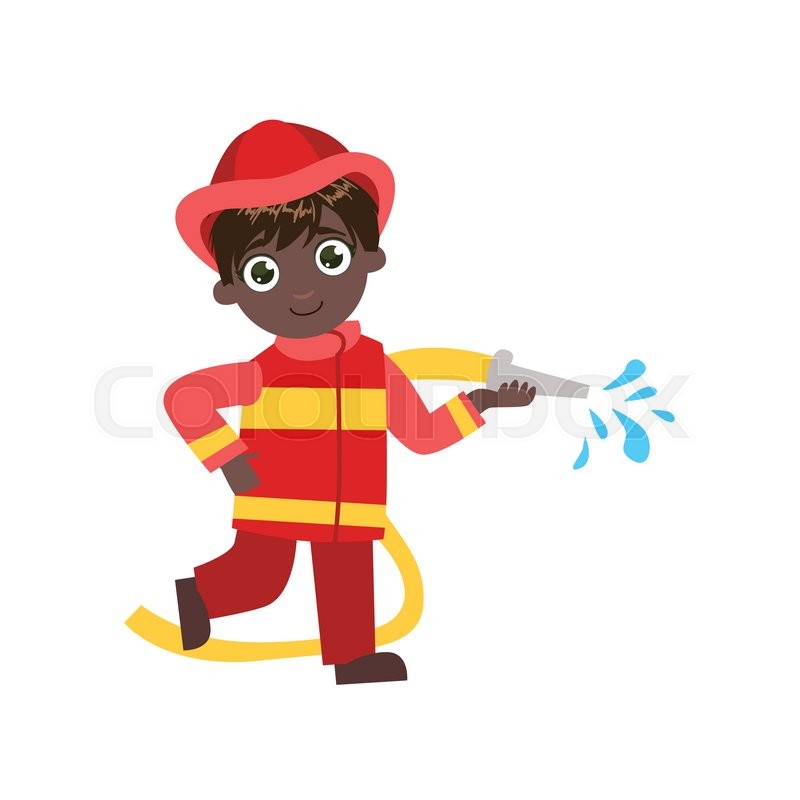 Boy Future Fireman Simple Design Illustration In Cute Fun Cartoon Style