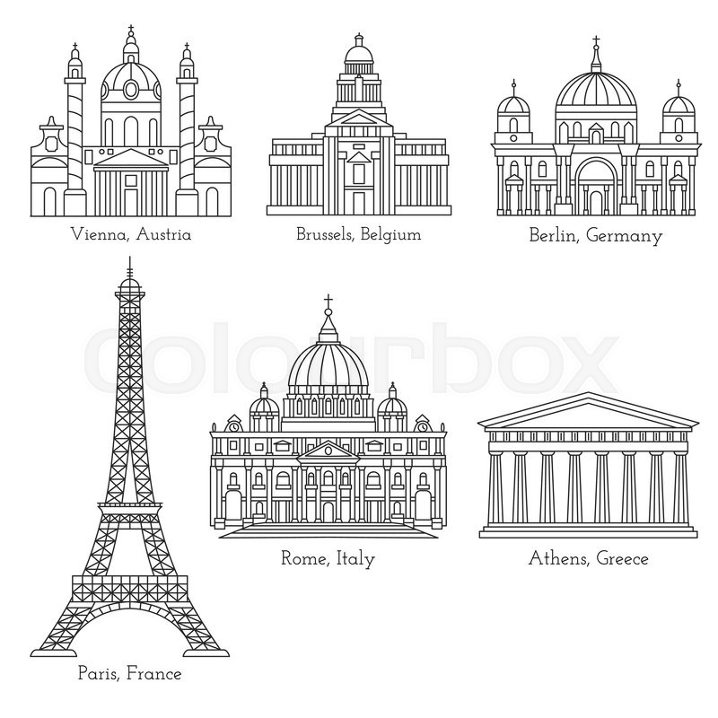 Set of world landmarks in mono line Stock vector Colourbox