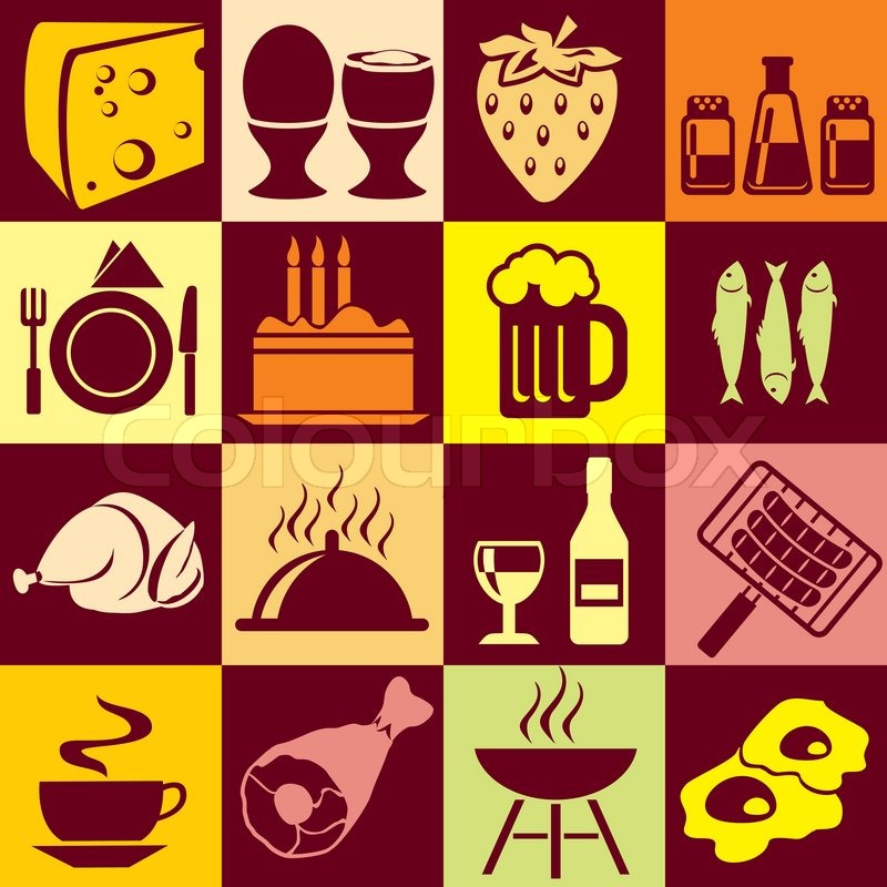 Colorful symbols of food and beverages | Stock Vector | Colourbox