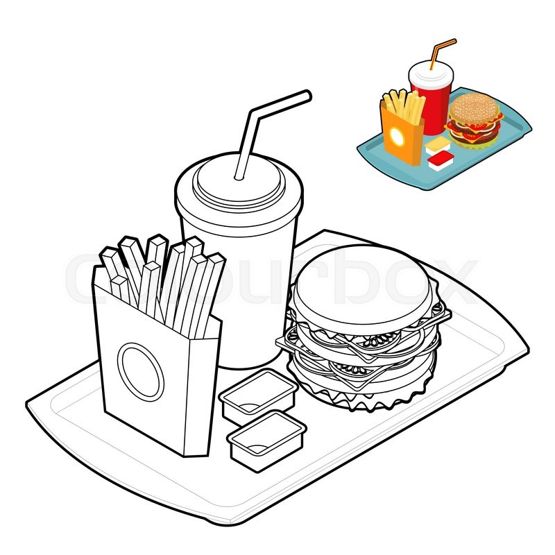 Fast food coloring book. Food in | Stock vector | Colourbox