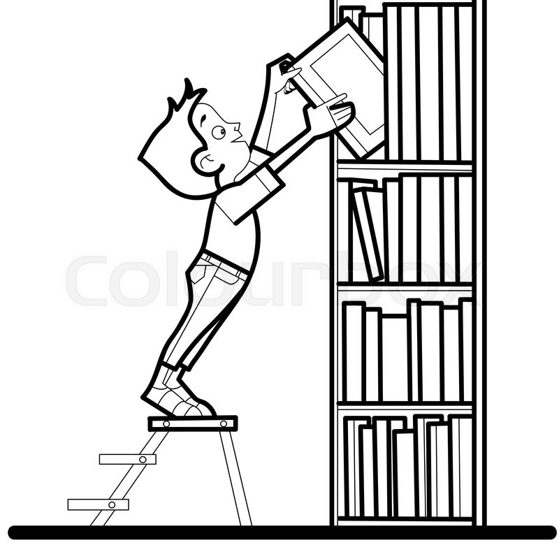 Line Drawing Library : Boy book library reading line art caricature the student