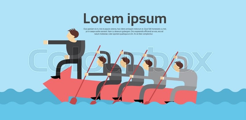 business people team leader swim on arrow boss teamwork concept flat