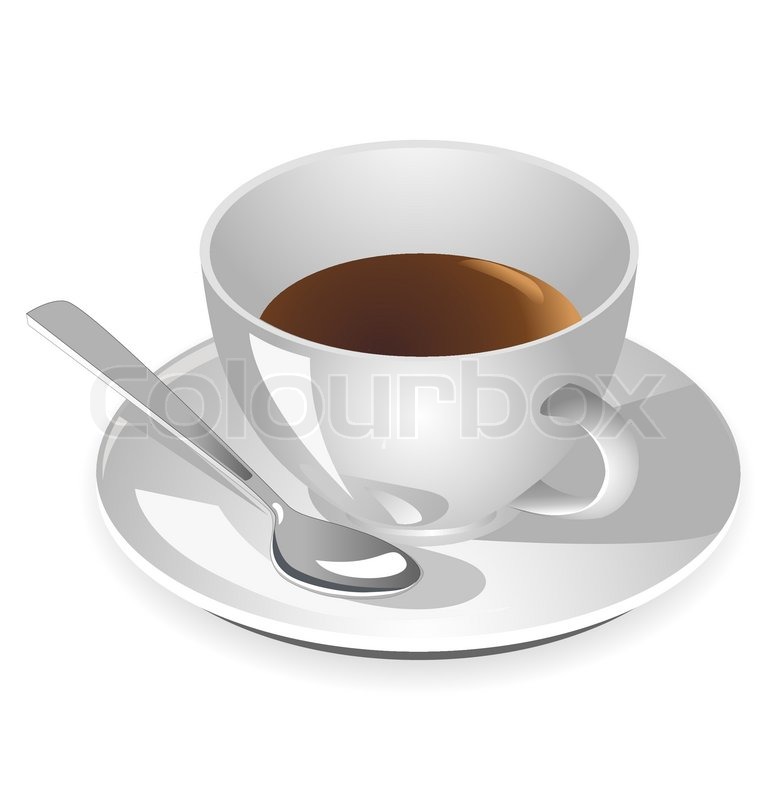 Cup of coffee with a dish and spoon Stock Vector Colourbox