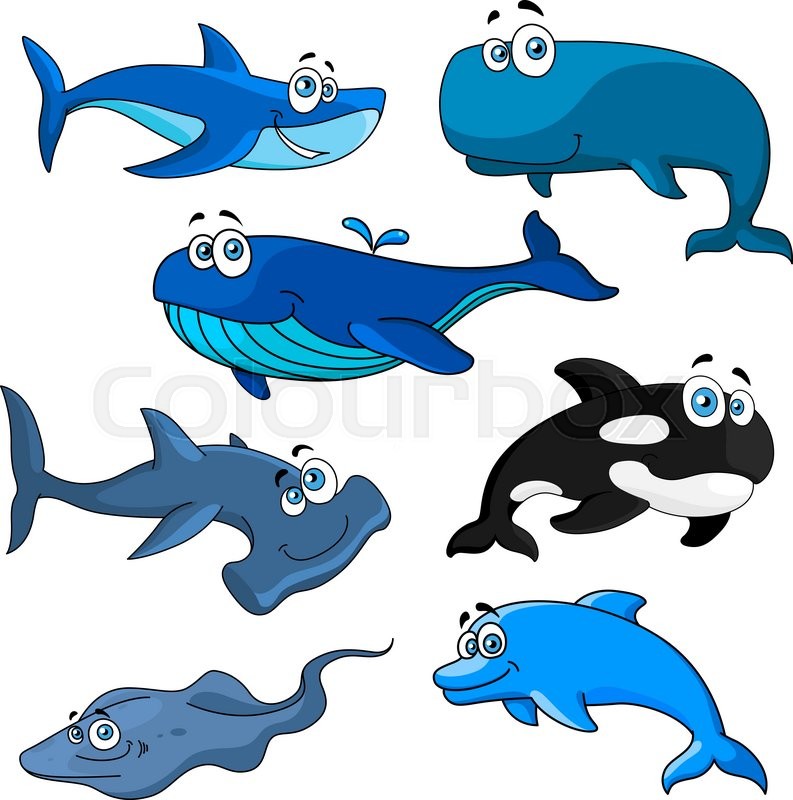 funny-smiling-sea-animals-with-cartoon-stock-vector-colourbox