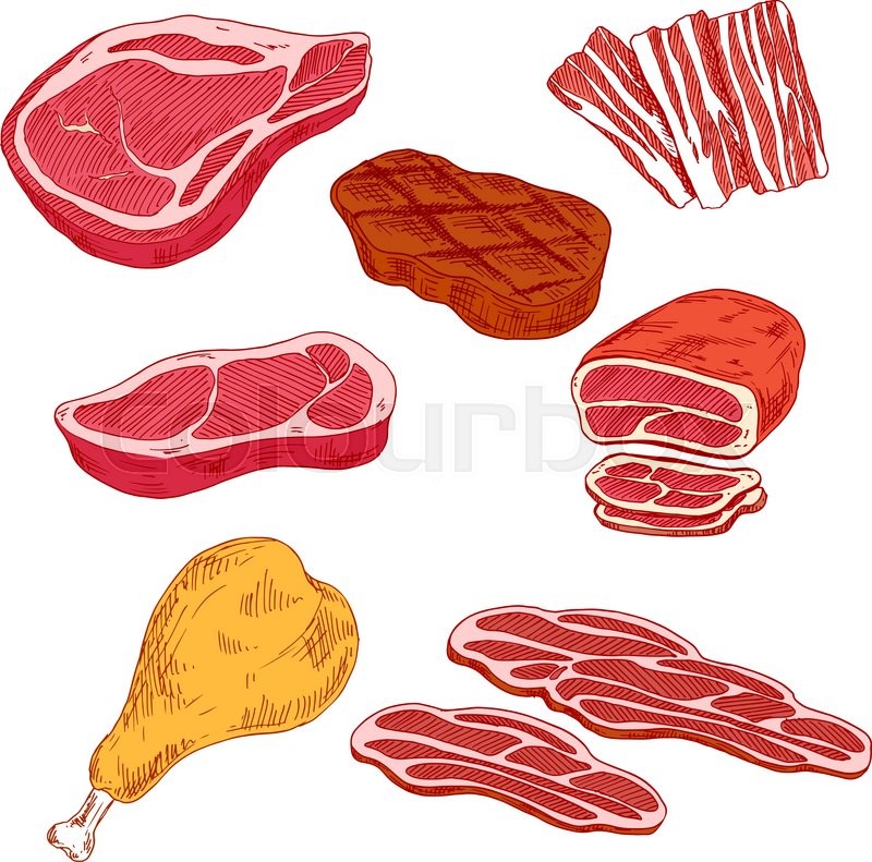 Fresh and grilled beef steaks, thin Stock vector Colourbox