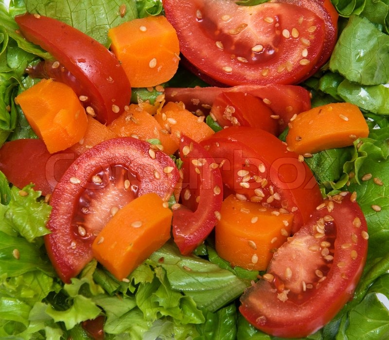Vegetable salad with lettuce, tomato and carrot Stock Photo Colourbox