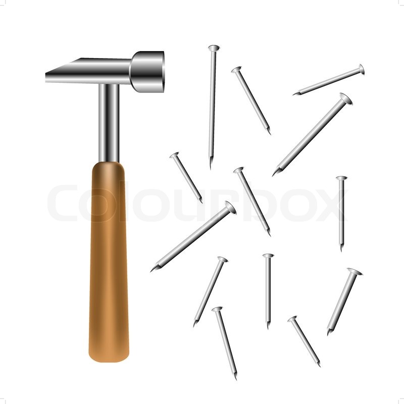 Building tools gavel and nail Stock Vector Colourbox