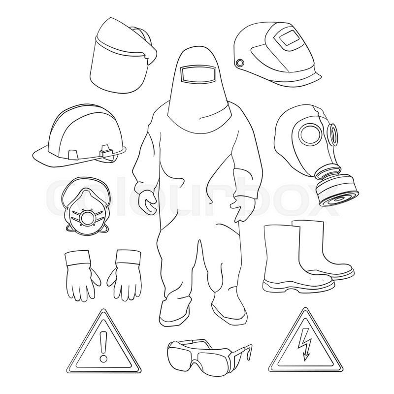 Set of tools, signs and protective Stock vector Colourbox