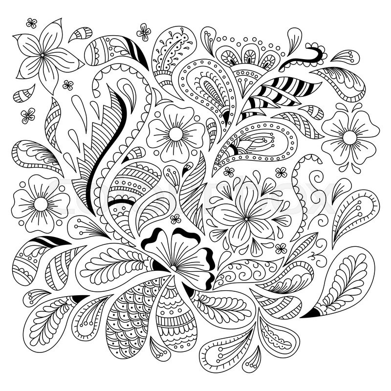 Abstract Floral Background In Doodle Style Cover Coloring Page Vector