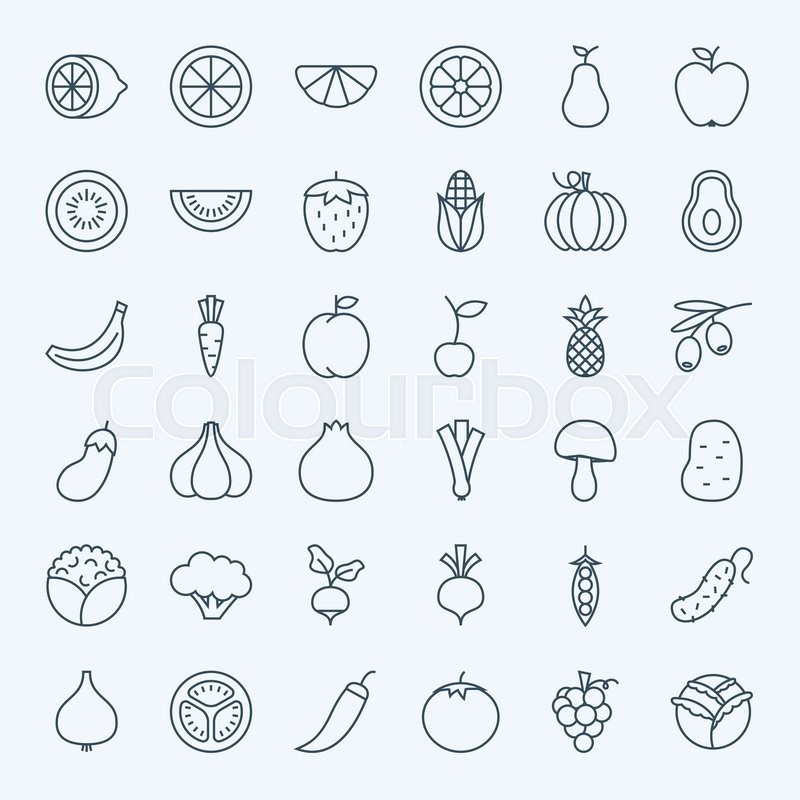 line fruit vegetable icons set vector set of modern thin outline fresh organic vegan food items stock vector colourbox