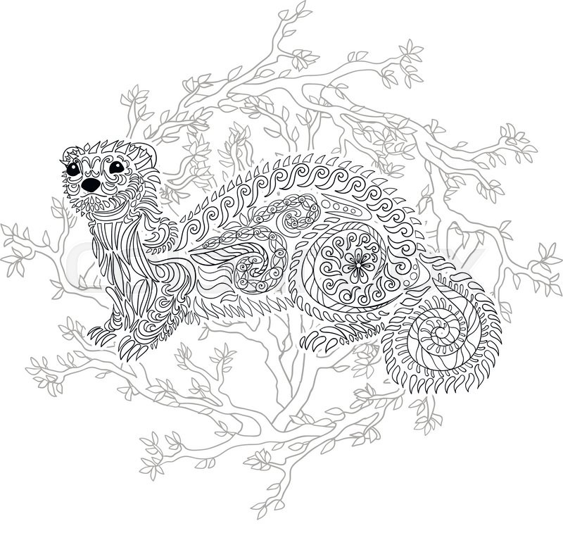 Hand drawn ferret in zen tangle style with high details. Coloring ... Hand drawn ferret in zen tangle style with high details. Coloring ...