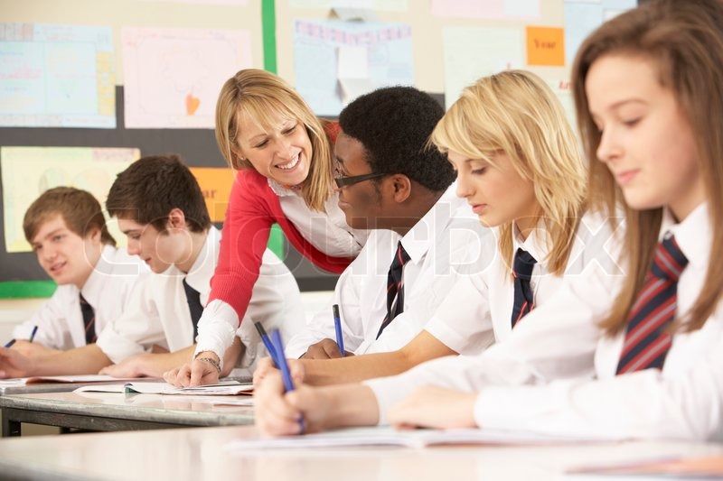 students studying in class