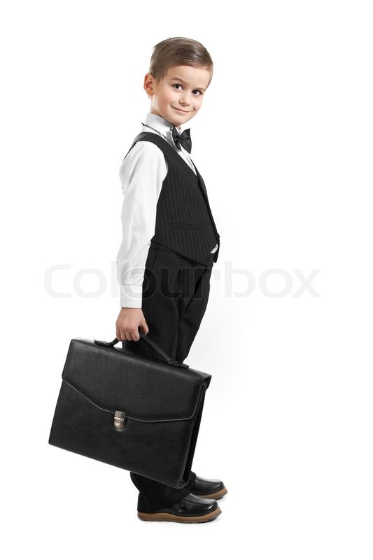 Boy holding a briefcase isolated on Stock image Colourbox