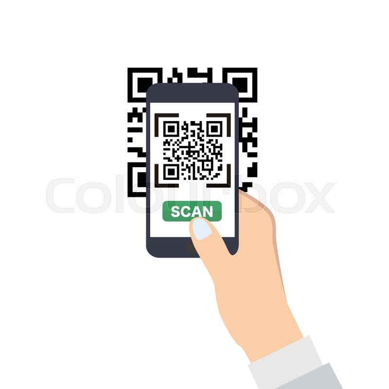 Hand holding a smartphone with QR-Code scan. Flat style ...