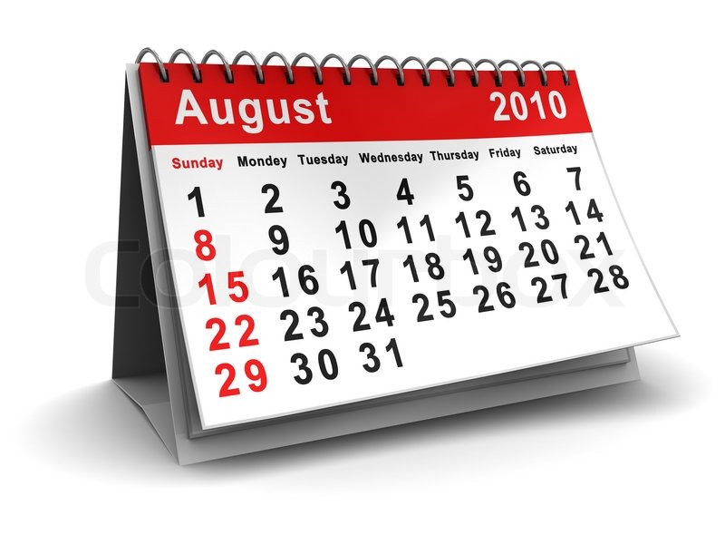 3d illustration of august 2010 calendar, over white background | Stock