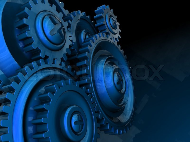 Abstract 3d illustration of gear wheels background Stock